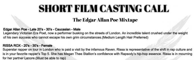 Job: "The Edgar Allan Poe Mixtape" - Female Actors Required!